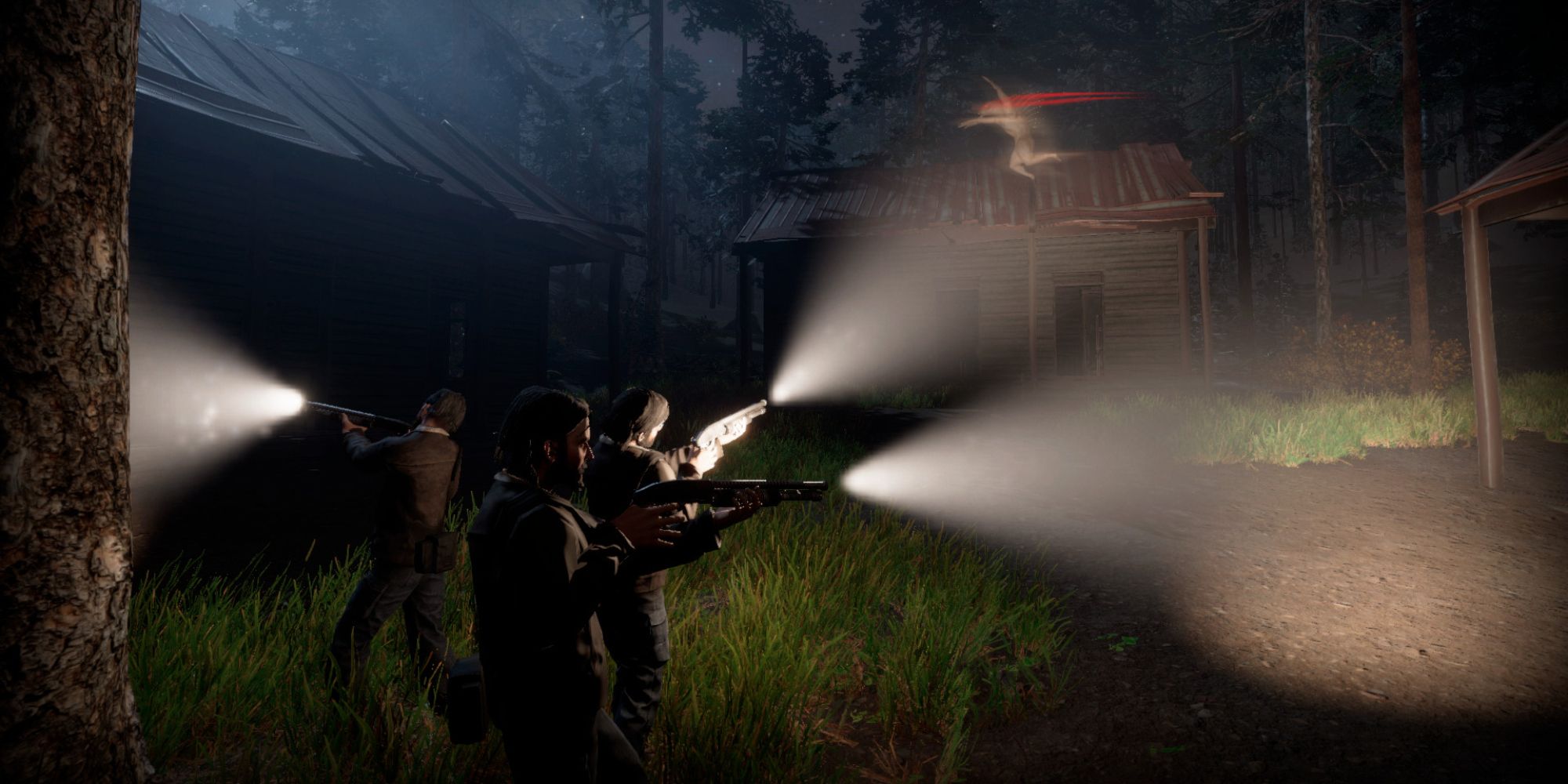chupacabra night hunt three players aiming shot guns