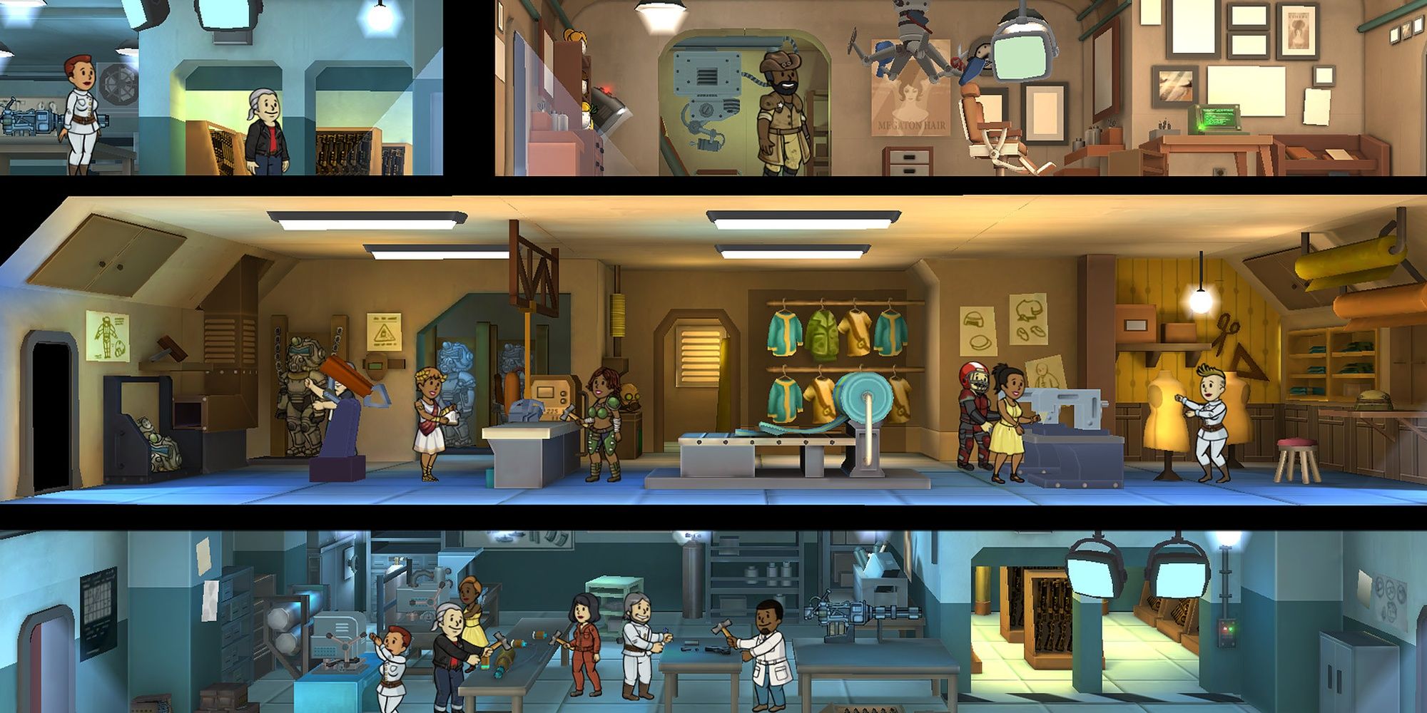 fallout shelter multiple room setup with vault dwellers screenshot