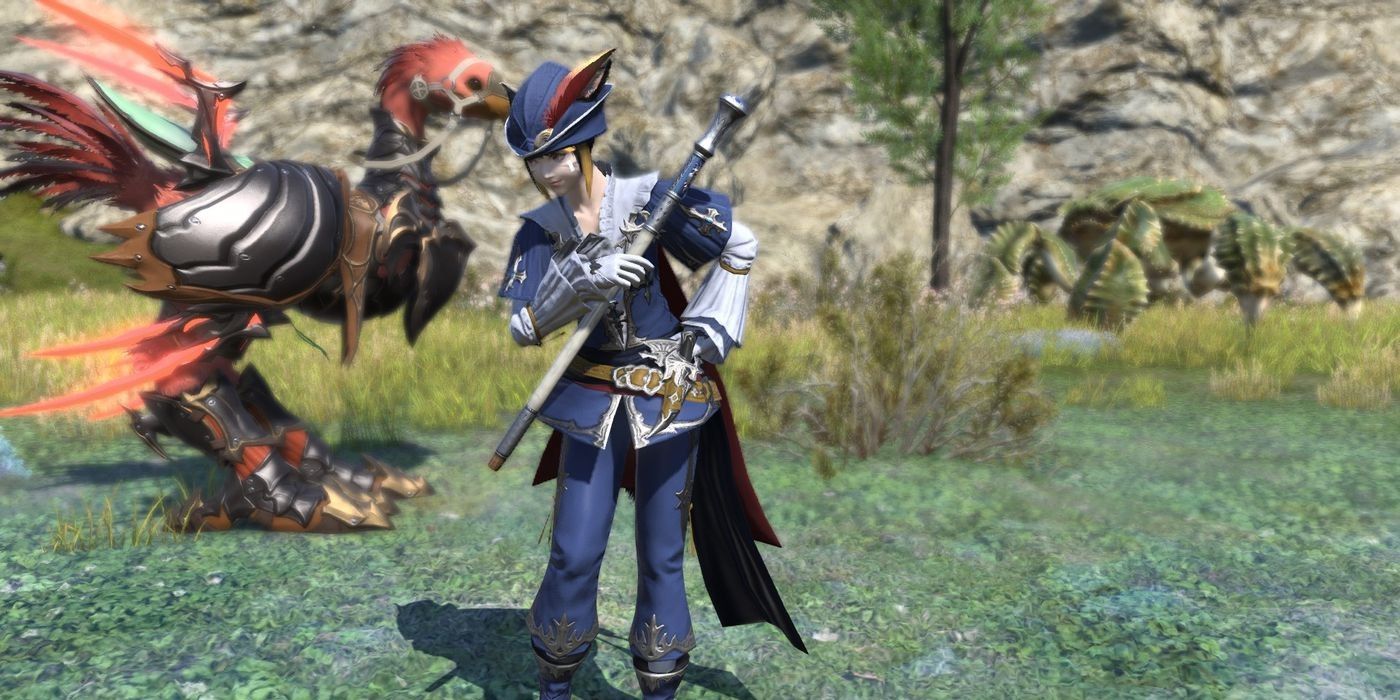 Blue mage with chocobo in background.