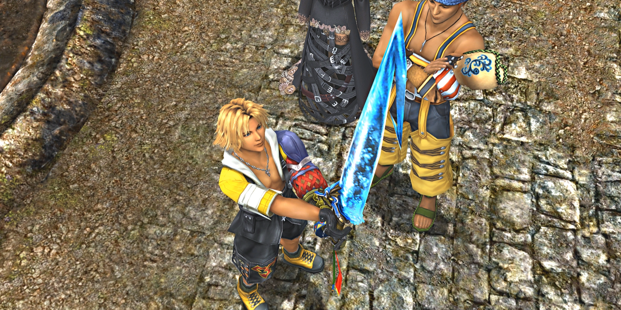 Wakka gives Tidus the Brotherhood sword in Final Fantasy X