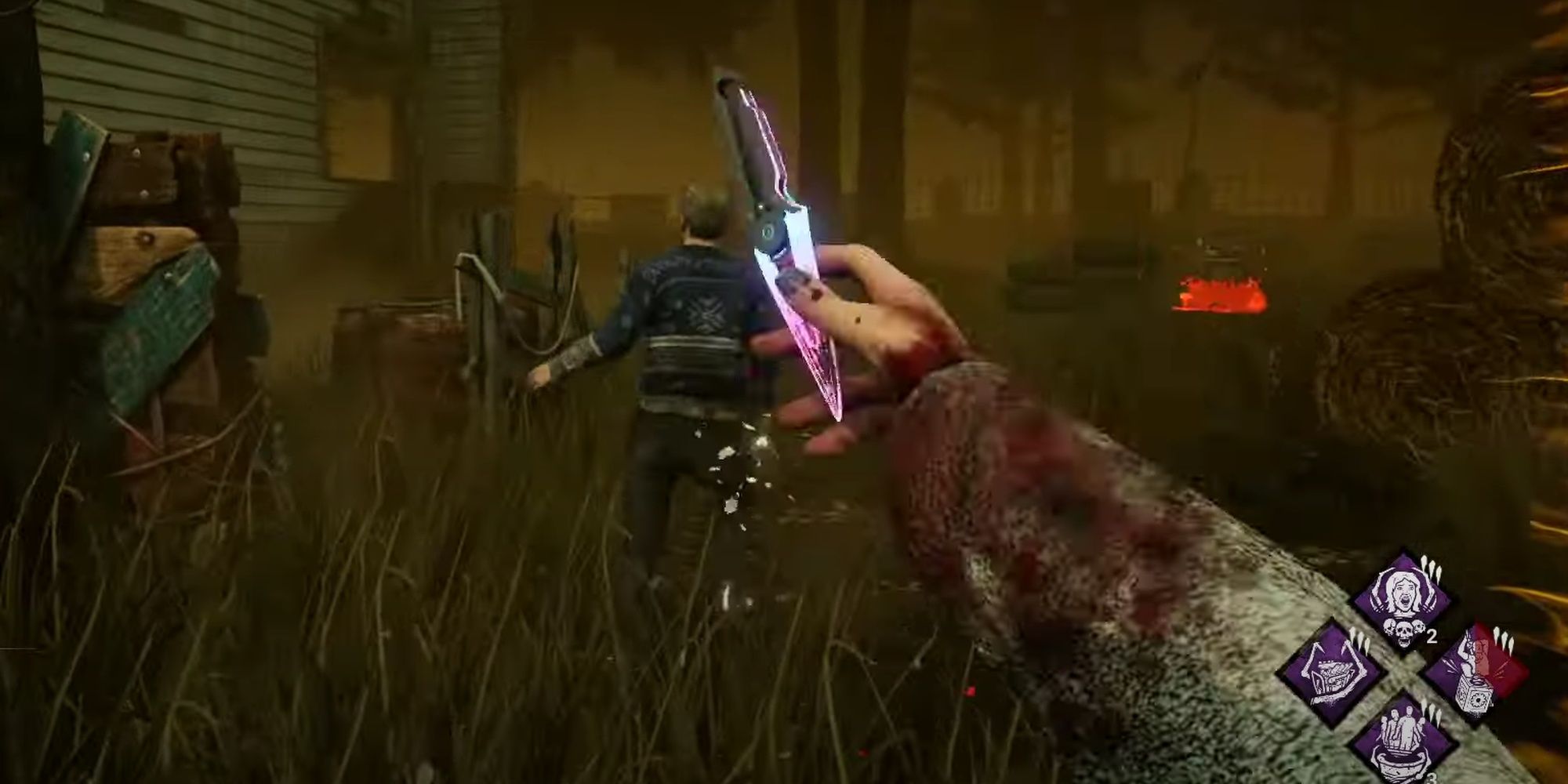 Dead By Daylight: Trickster Killer Throwing Knife At Fleeing Survivors Back