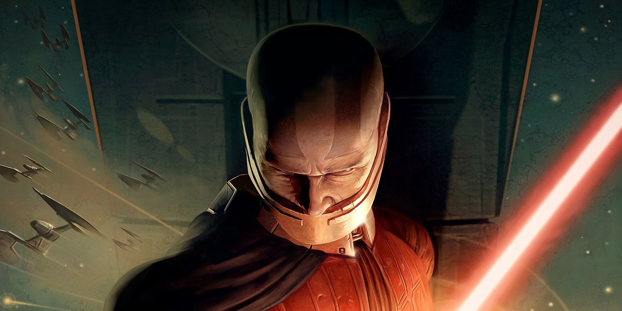 Star Wars Knights of the Old Republic: Darth Malak Looking Down While Holding A Red Lightsaber