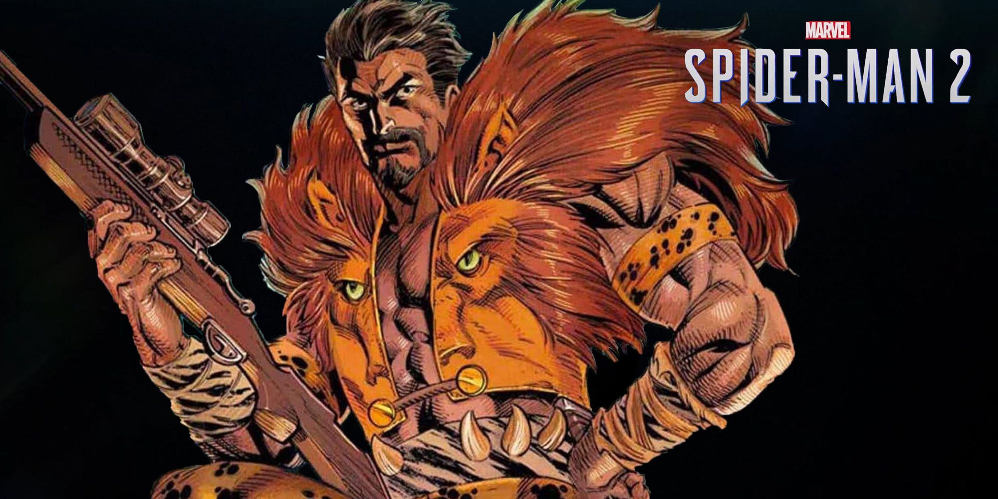Kraven the Hunter holding a rifle. Spider-Man 2 logo in tip right of image. 