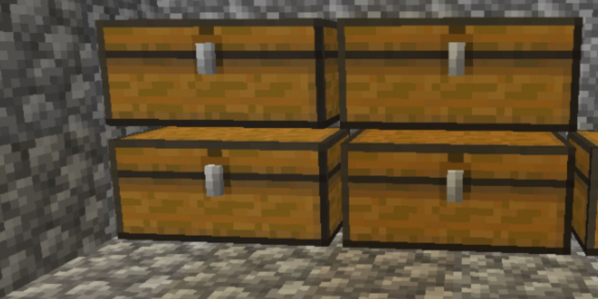 minecraft four chests stacked in a building