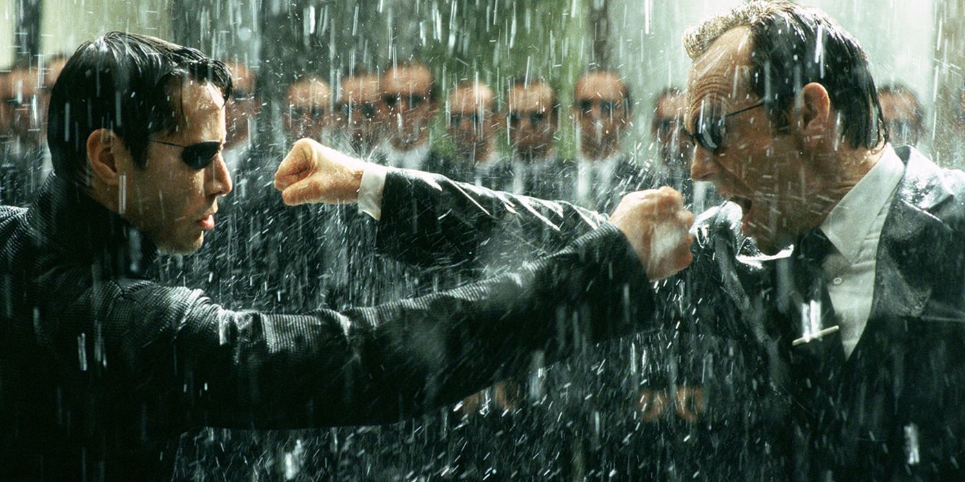 Neo fighting Agent Smith in The Matrix Revolutions