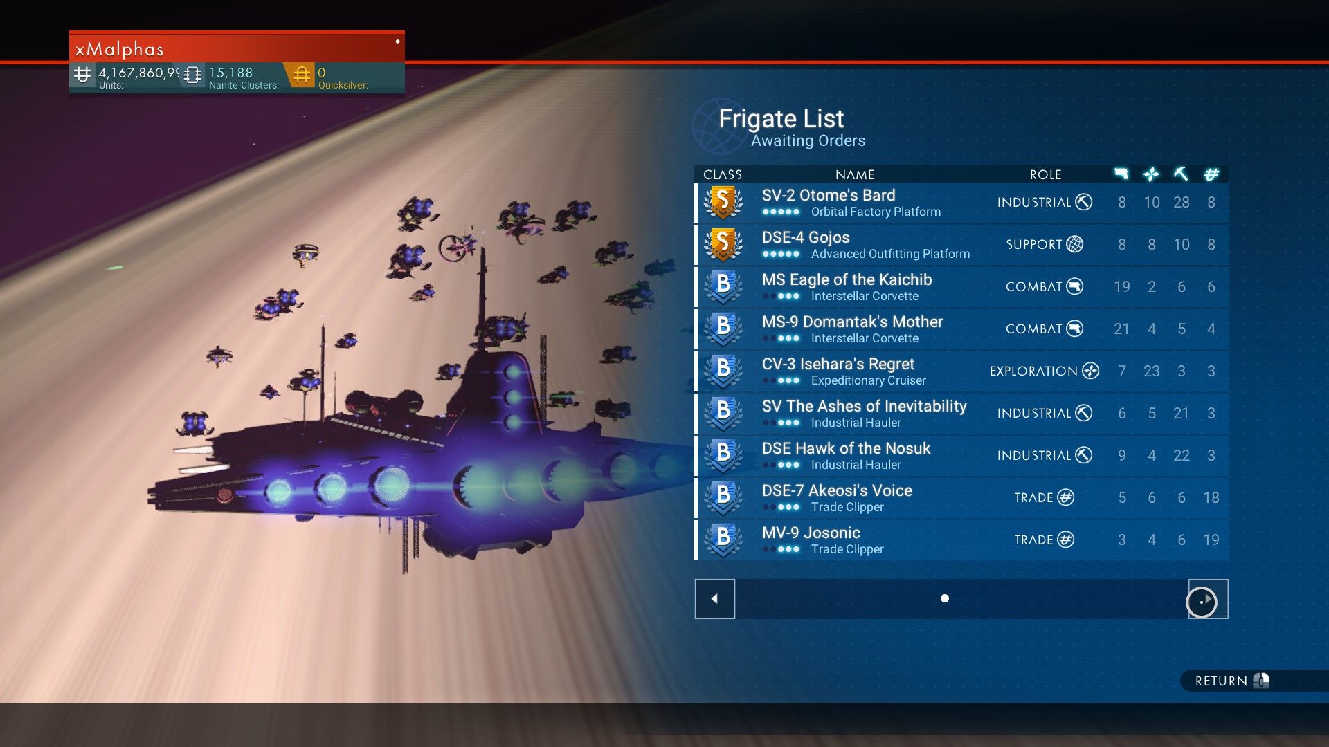 No Man's Sky Frigate list on Freighter