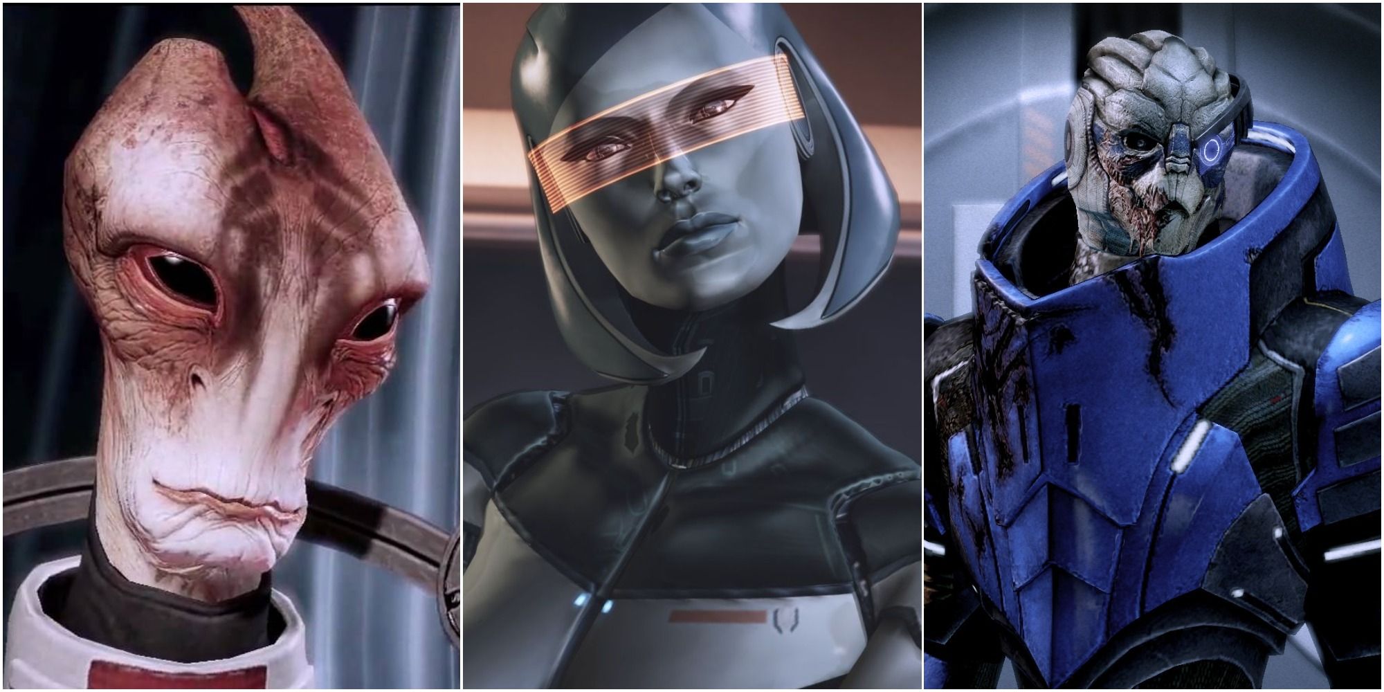 Mass Effect Split Image Of  Crew Members Mordin EDI And Garrus