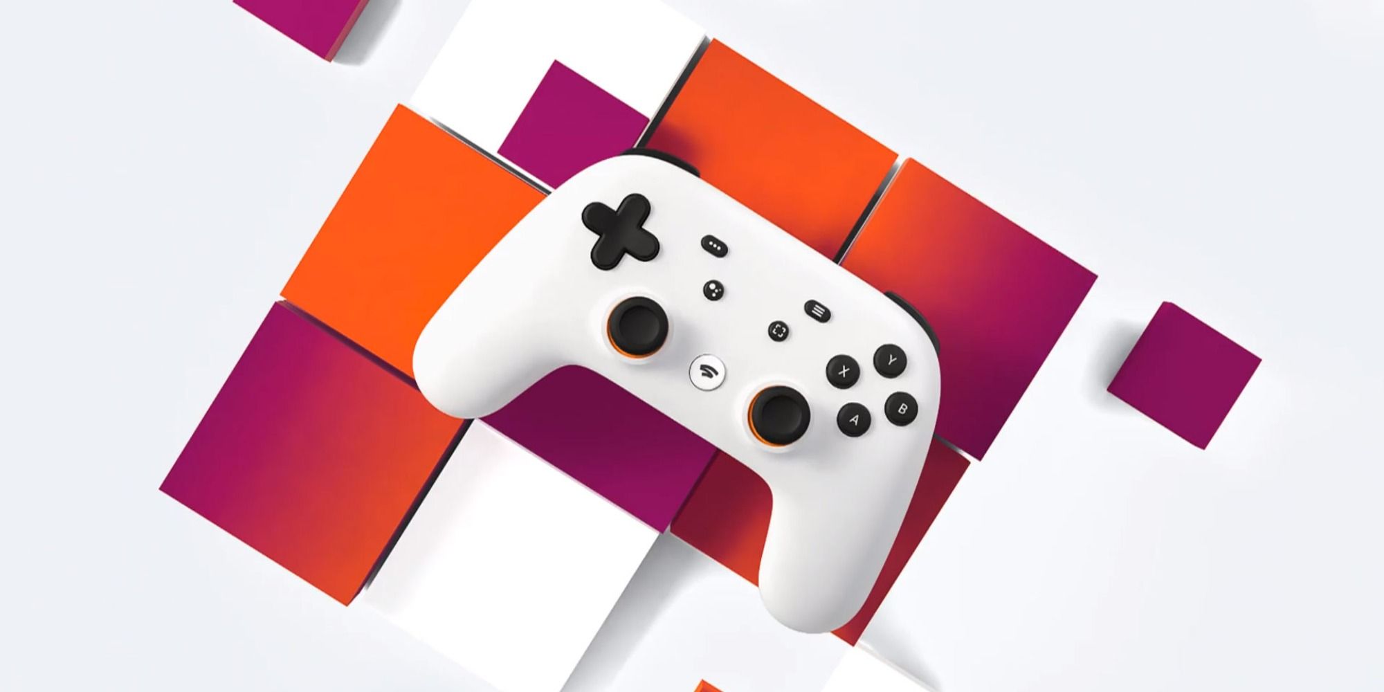 Google Stadia controller with color scheme blocks behind