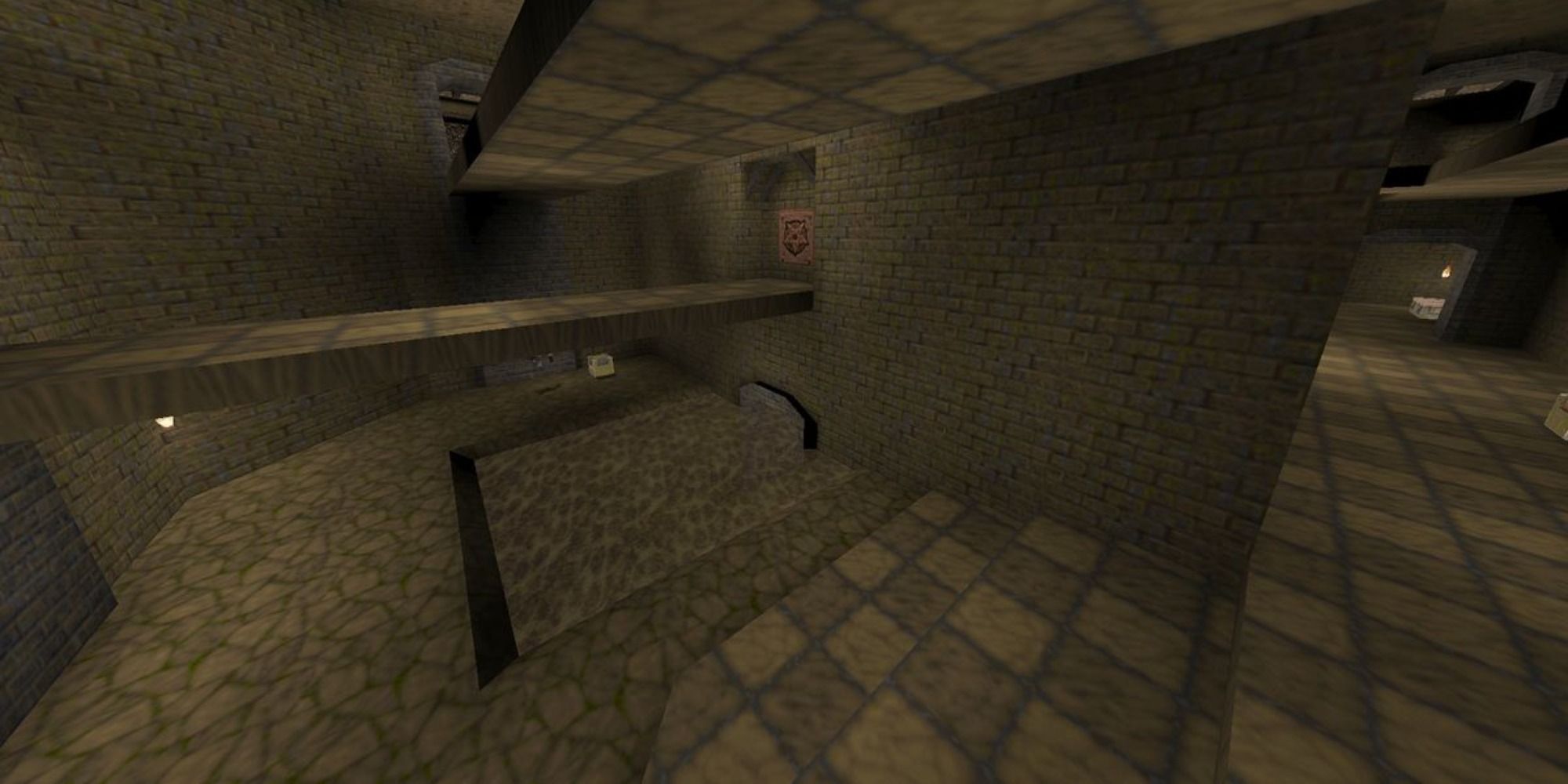 an overlook of the Quake multiplayer map DM5: The Cistern