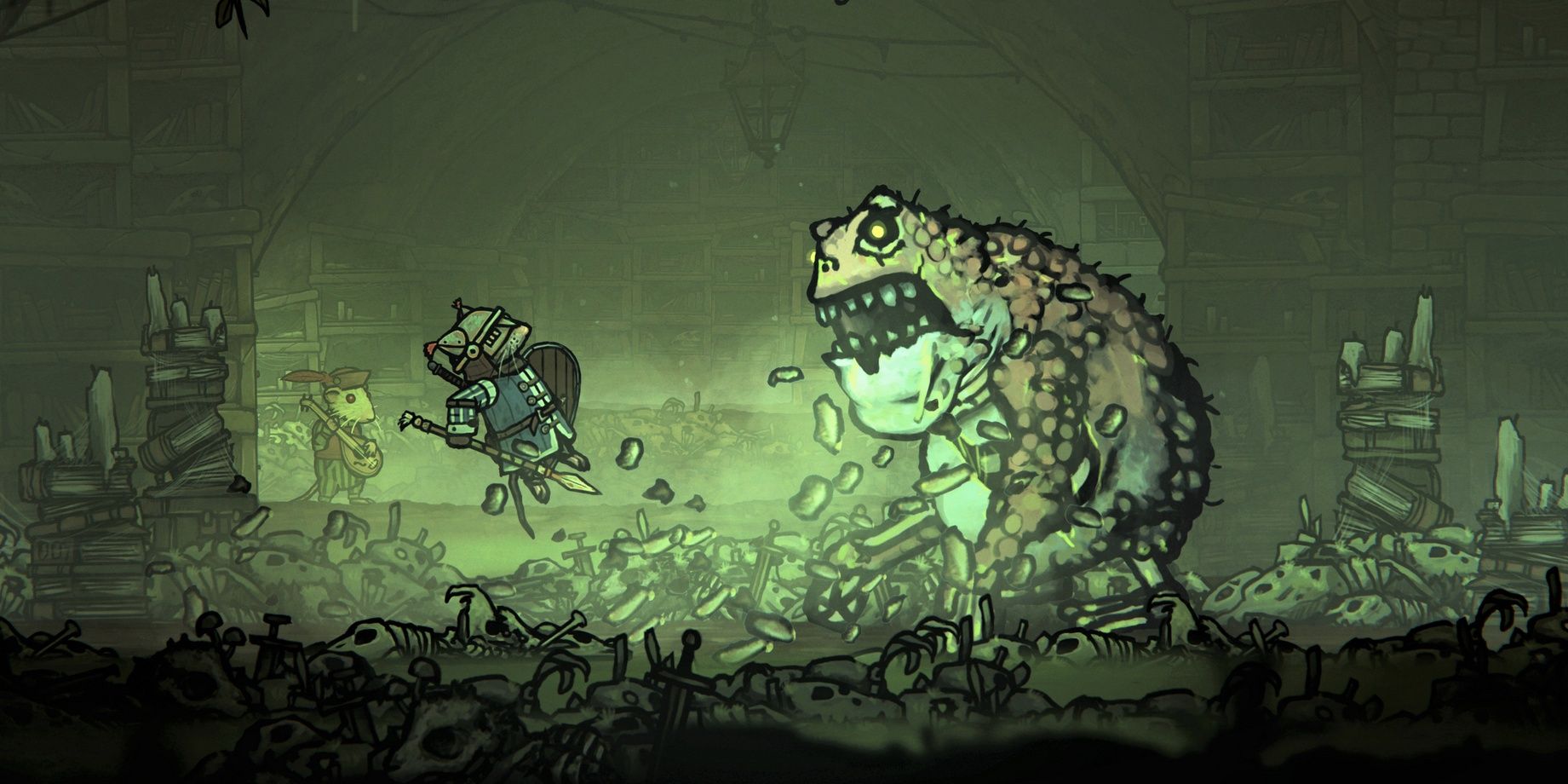 redgri battling frog in tails of iron