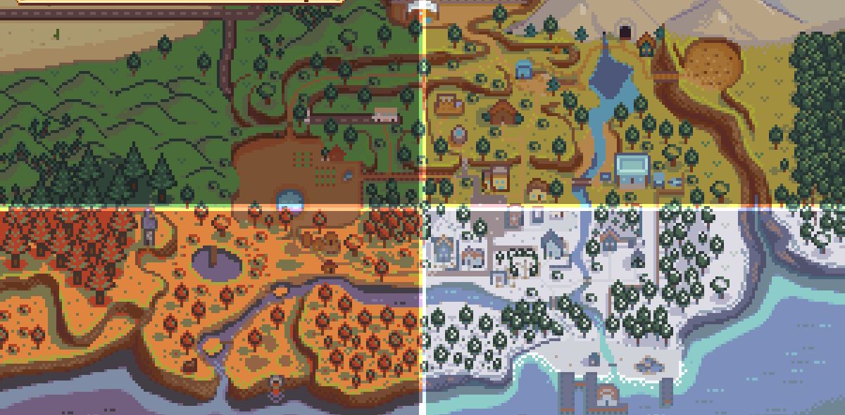 Recolored maps for each of Stardew's four seasons