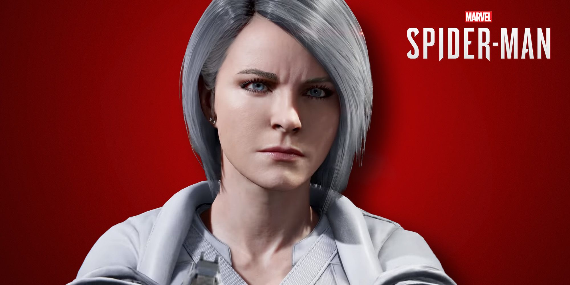 Close up on Silver Sable. Spider-Man logo in top right of image. 