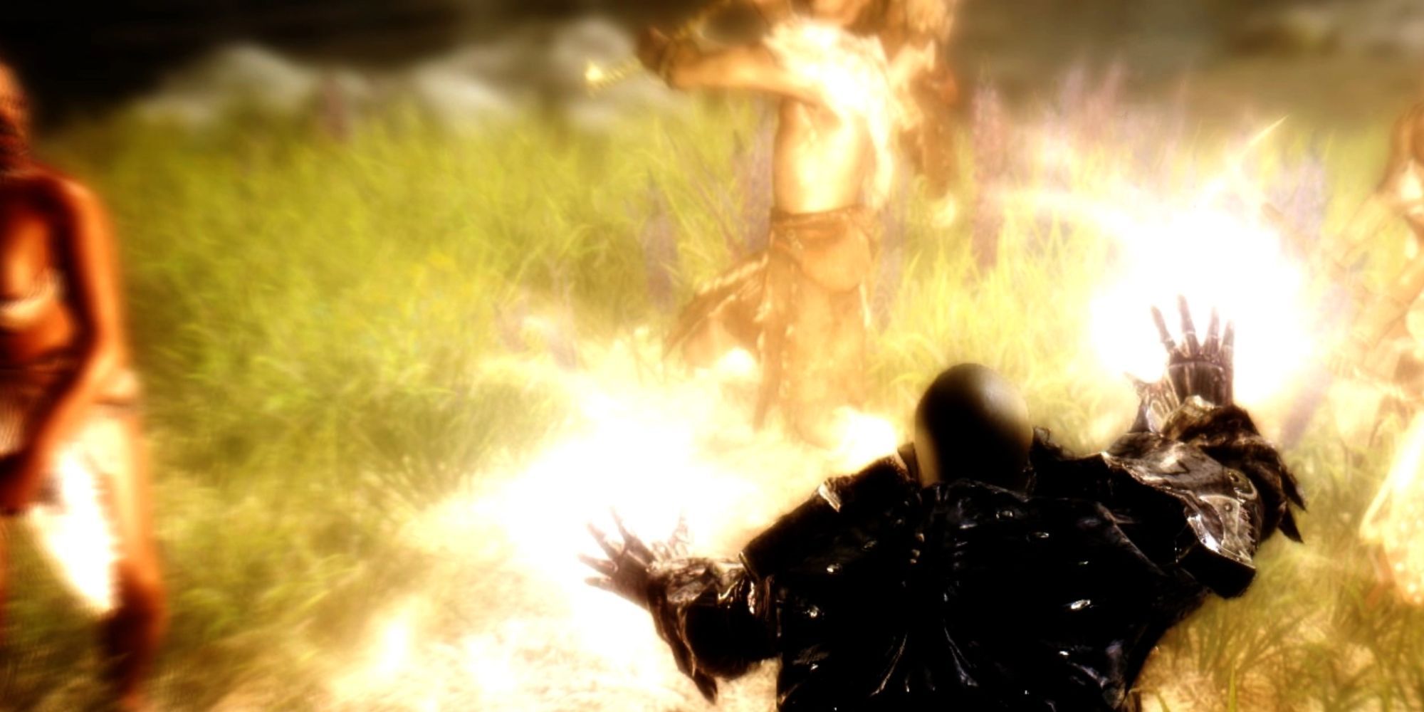 Skyrim Character Casting A Fire Spell On Enemies
