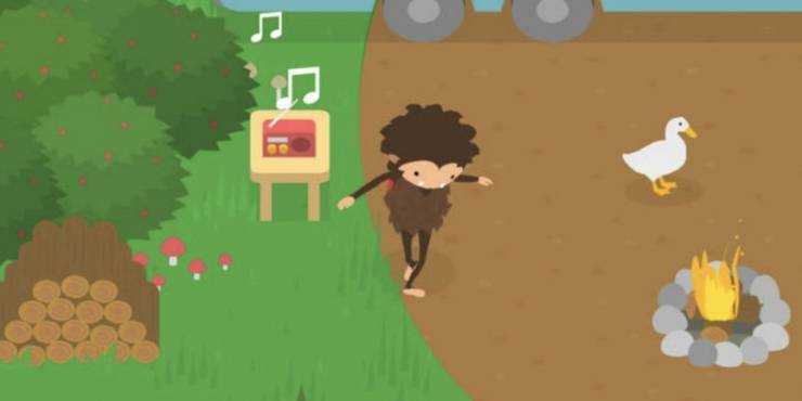sneaky sasquatch in camp area with goose