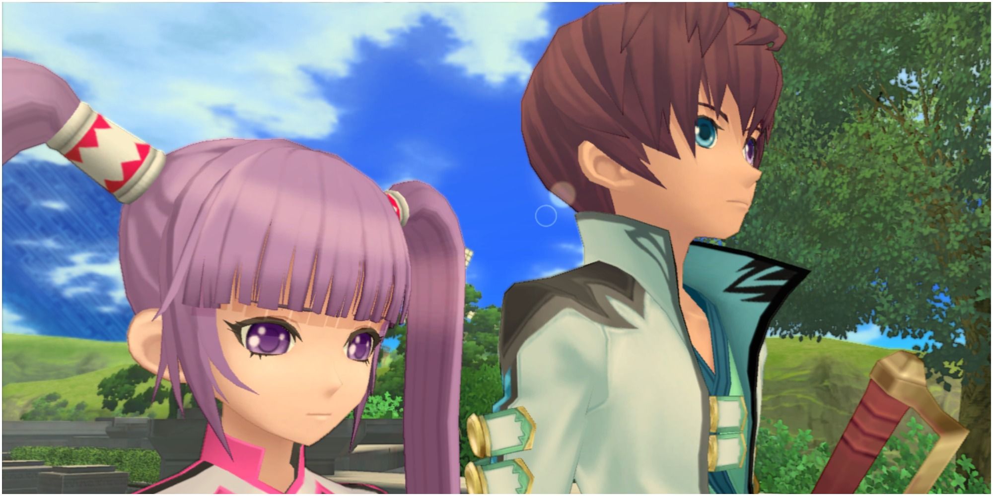 Asbel and Sophie stand next to each other on the road in Tales of Graces f.