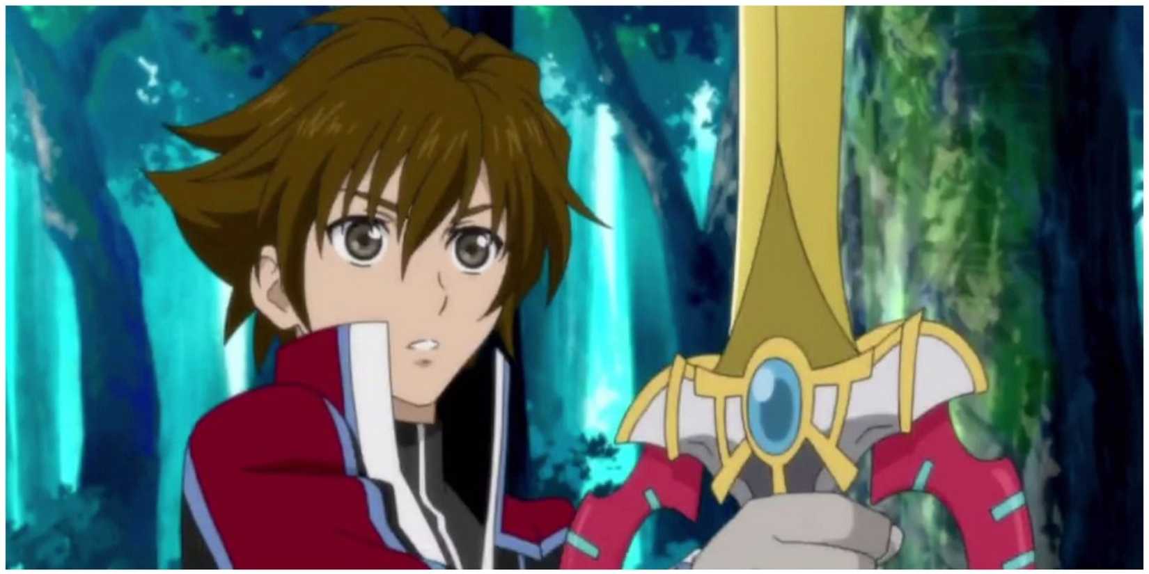 Cows hold up their sword in the forest in Tales of Hearts R.