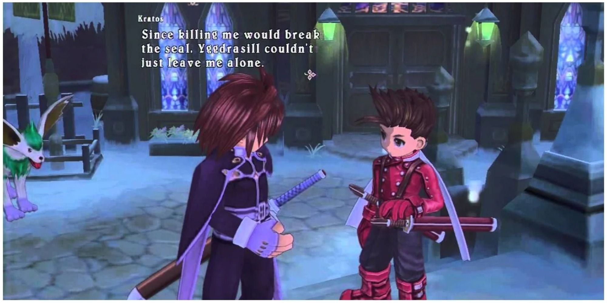 Lloyd and Kratos discuss important matters in Tales of Symphonia