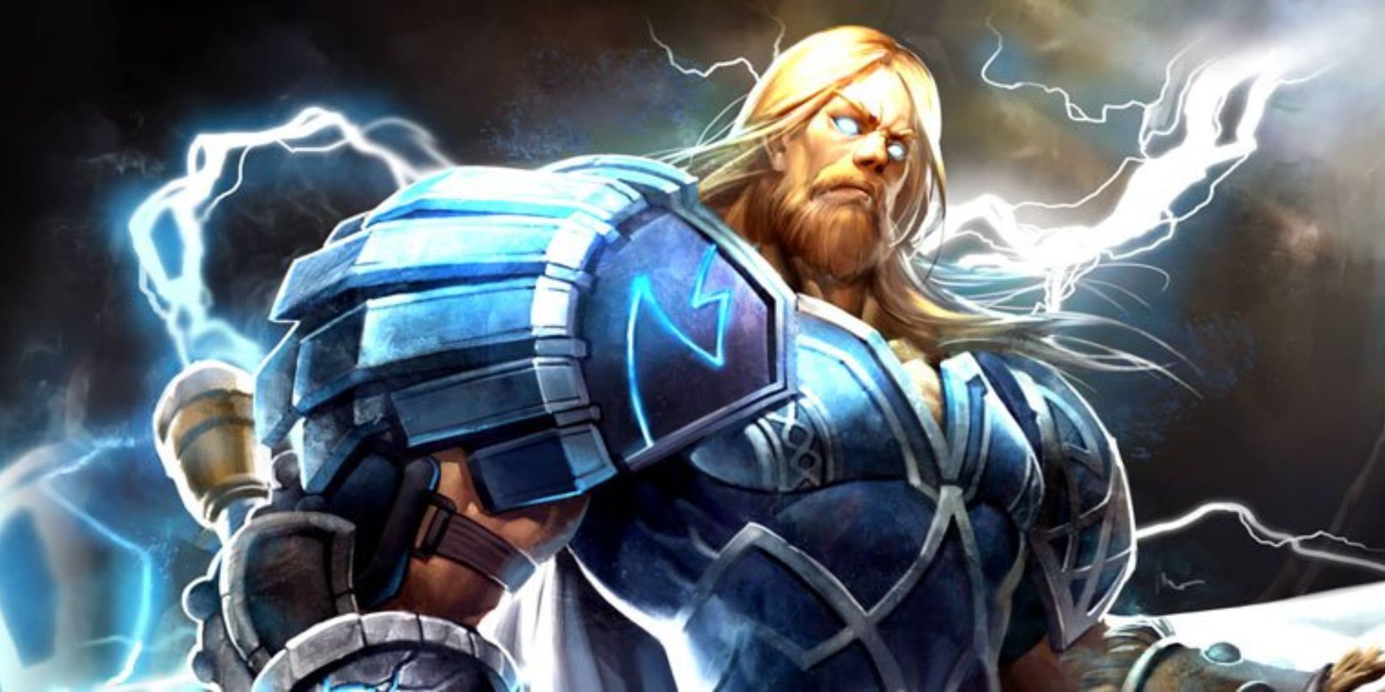 Thor Smite god official artwork strong pose with lightning surrounding 