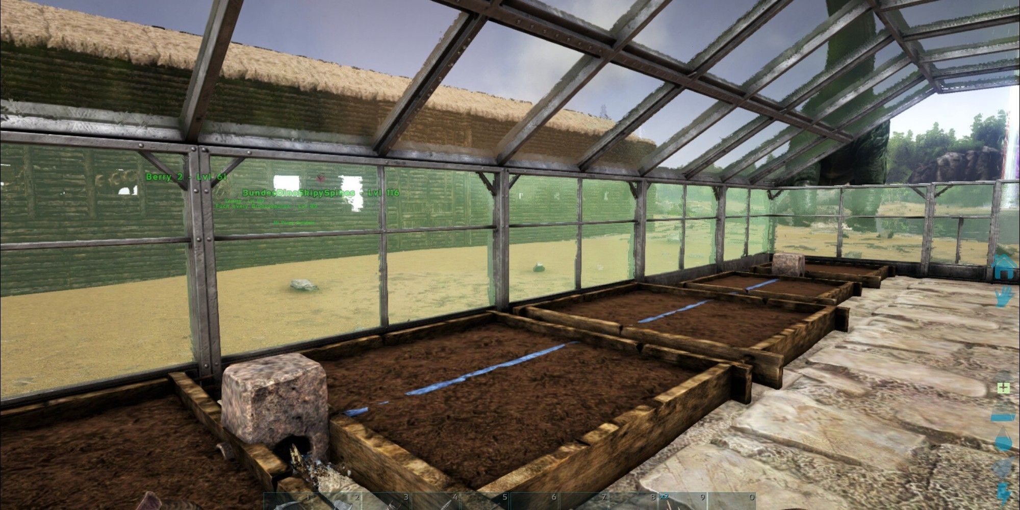 greenhouse with crop plots
