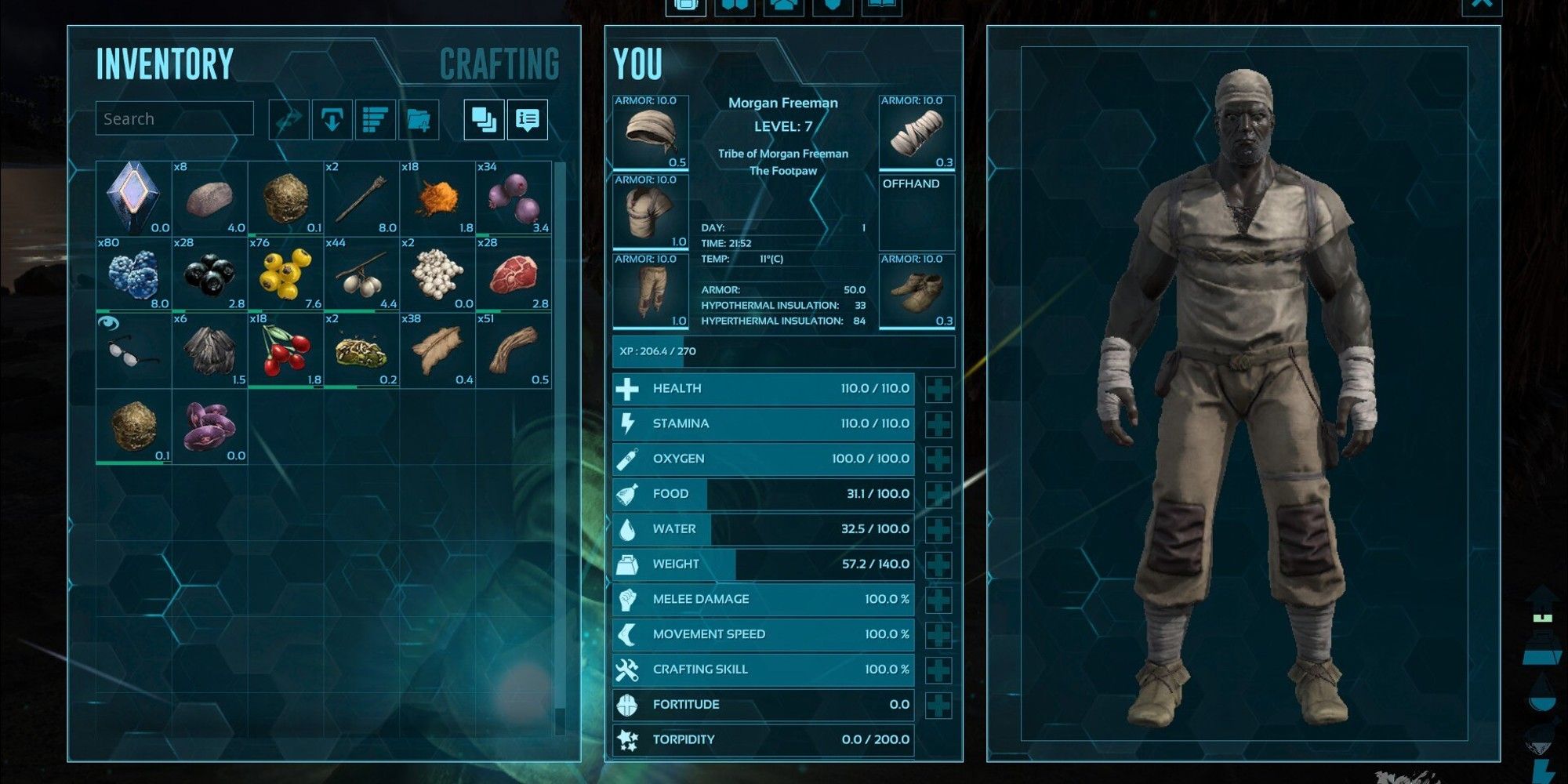 player wearing full armor shown on inventory screen