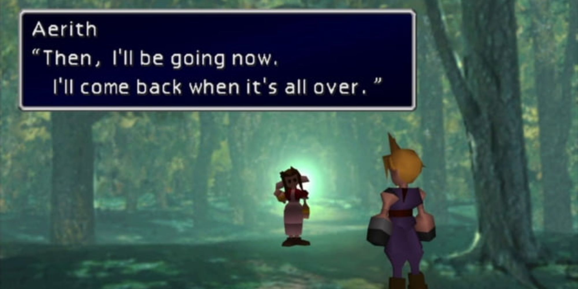 Aerith speaks in the Sleeping Forest.