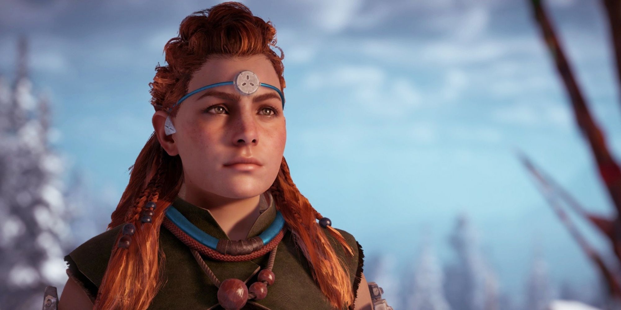 Aloy in the snow horizon zero dawn frozen wilds dlc