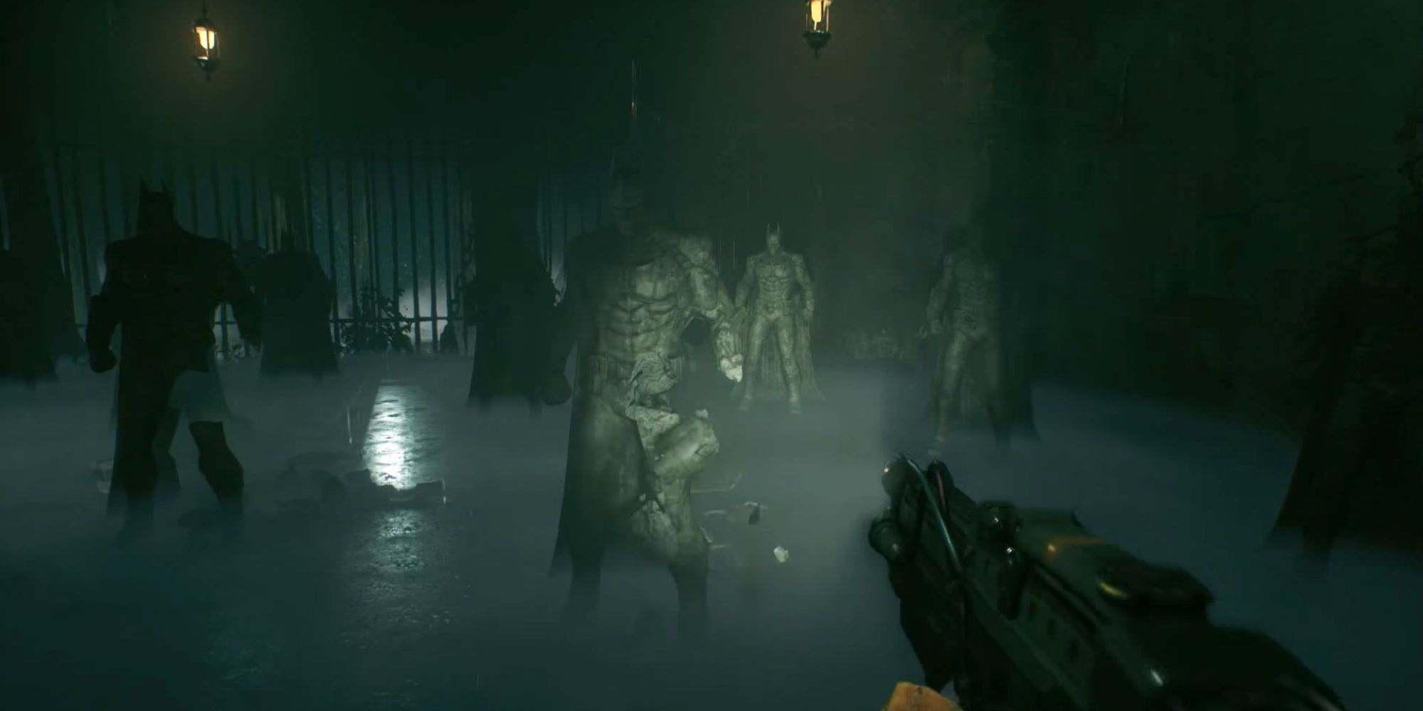Batman Arkham Knight Screenshot Of Joker Shooting Batman Statues