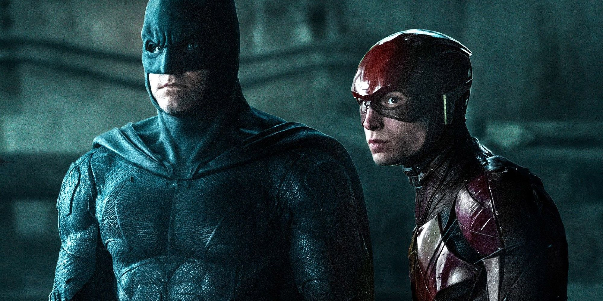Ben Affleck's Batman and Ezra Miller's Flash standing side-by-side