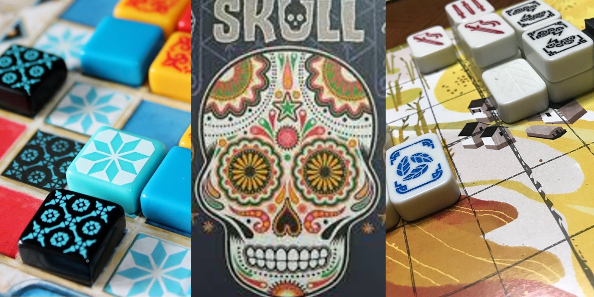 Collage Of Games: Azul, Skull, and Dragon Castle