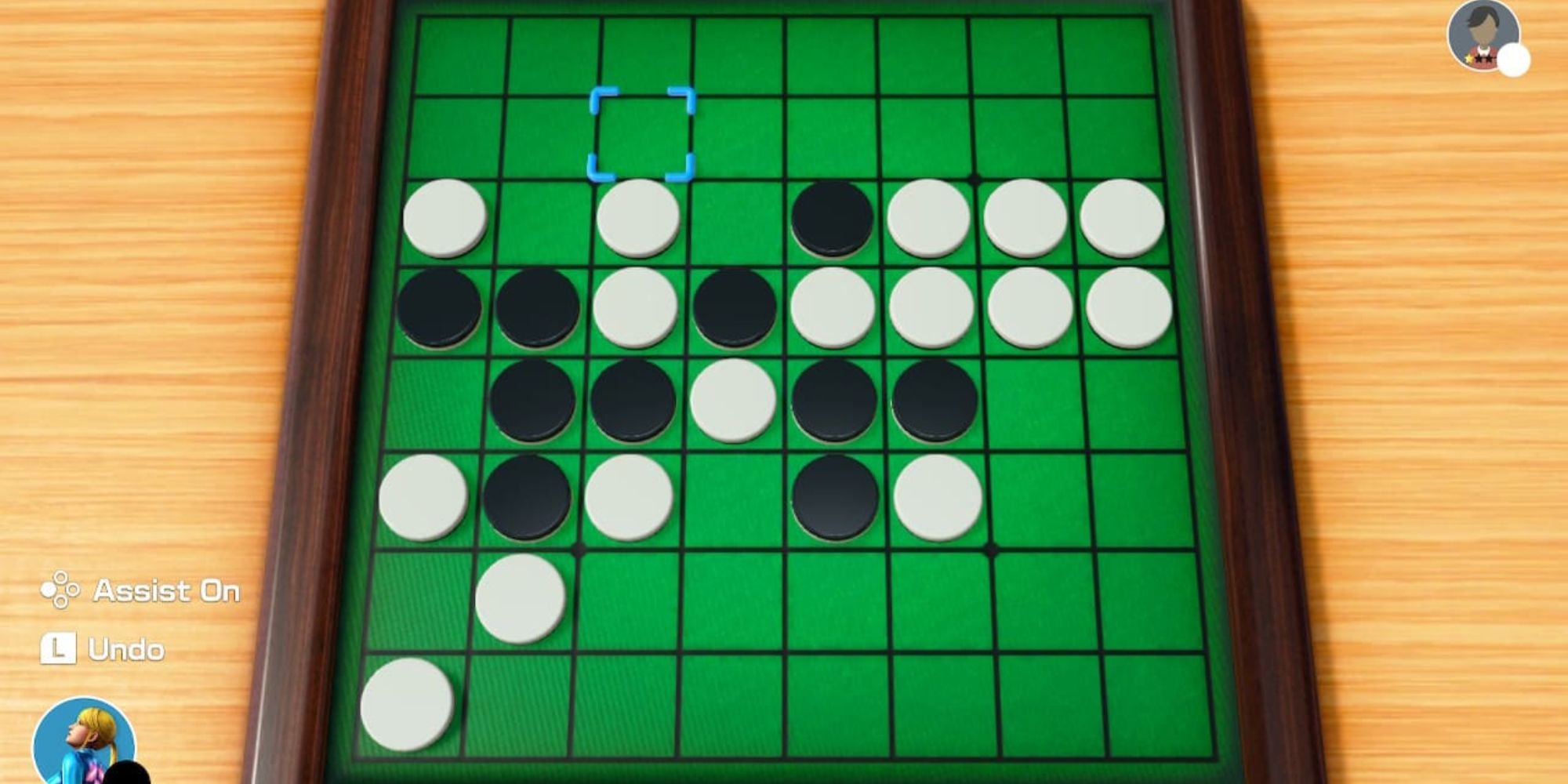 Clubhouse Games an ongoing game of Renegade with black and white pieces spread out across a green board