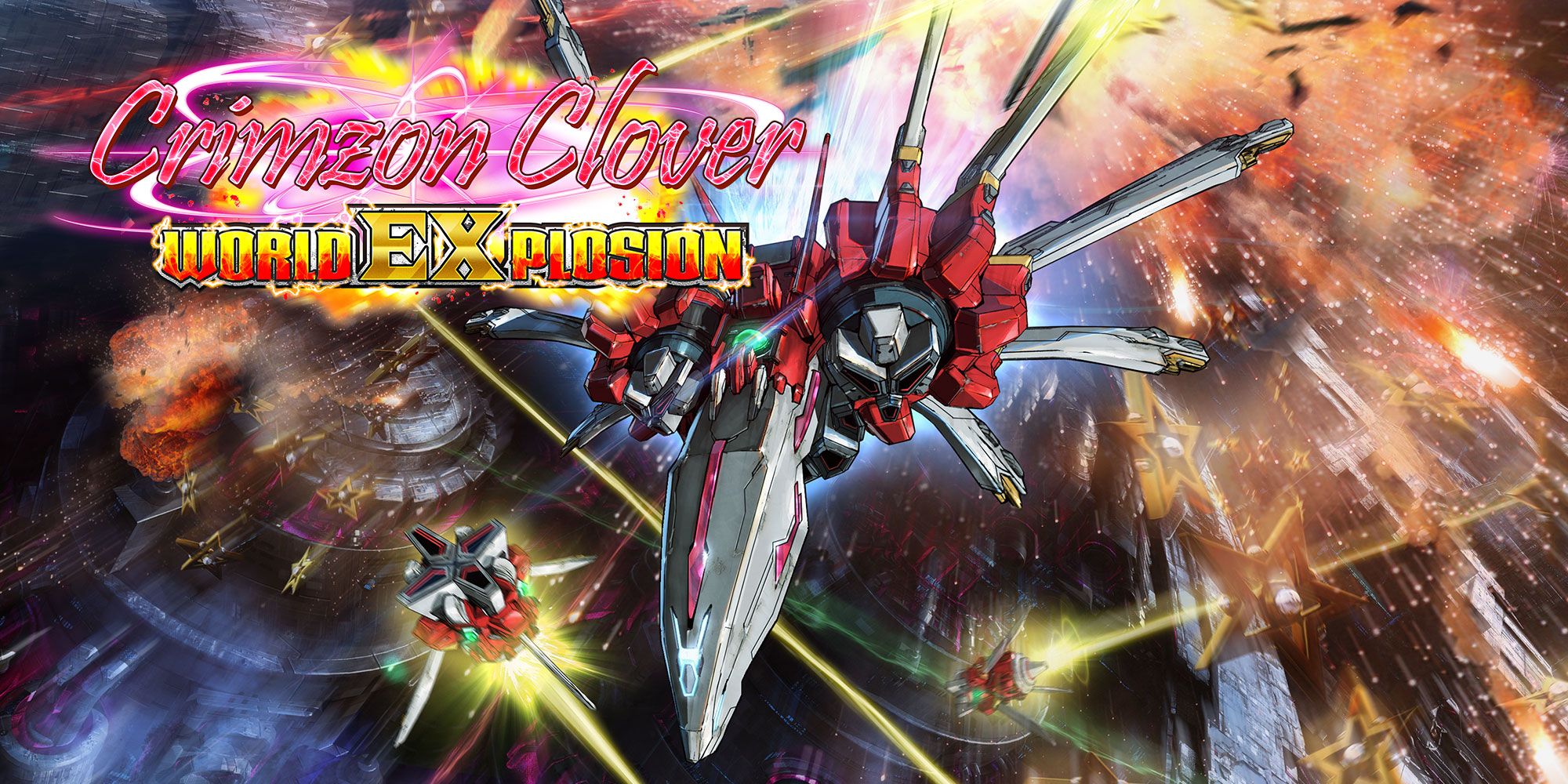 Crimzon Clover World EXplosion Art showing Type-1 and Options flying towards screen