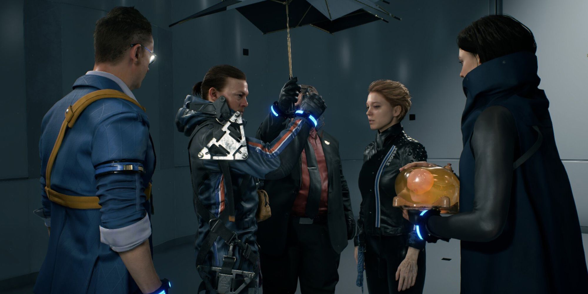 Death Stranding - Most Of The Main Cast Standing Together During The Latter Cutscenes In The Game