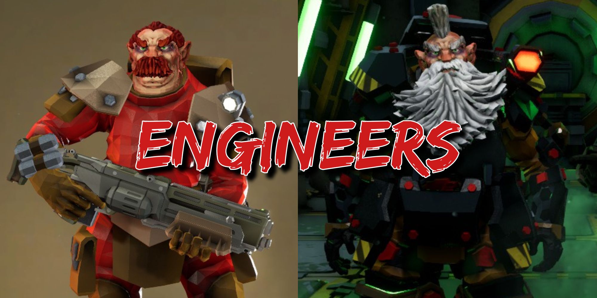 Deep Rock Galactic engineer in basic clothes and cosmetics side by side