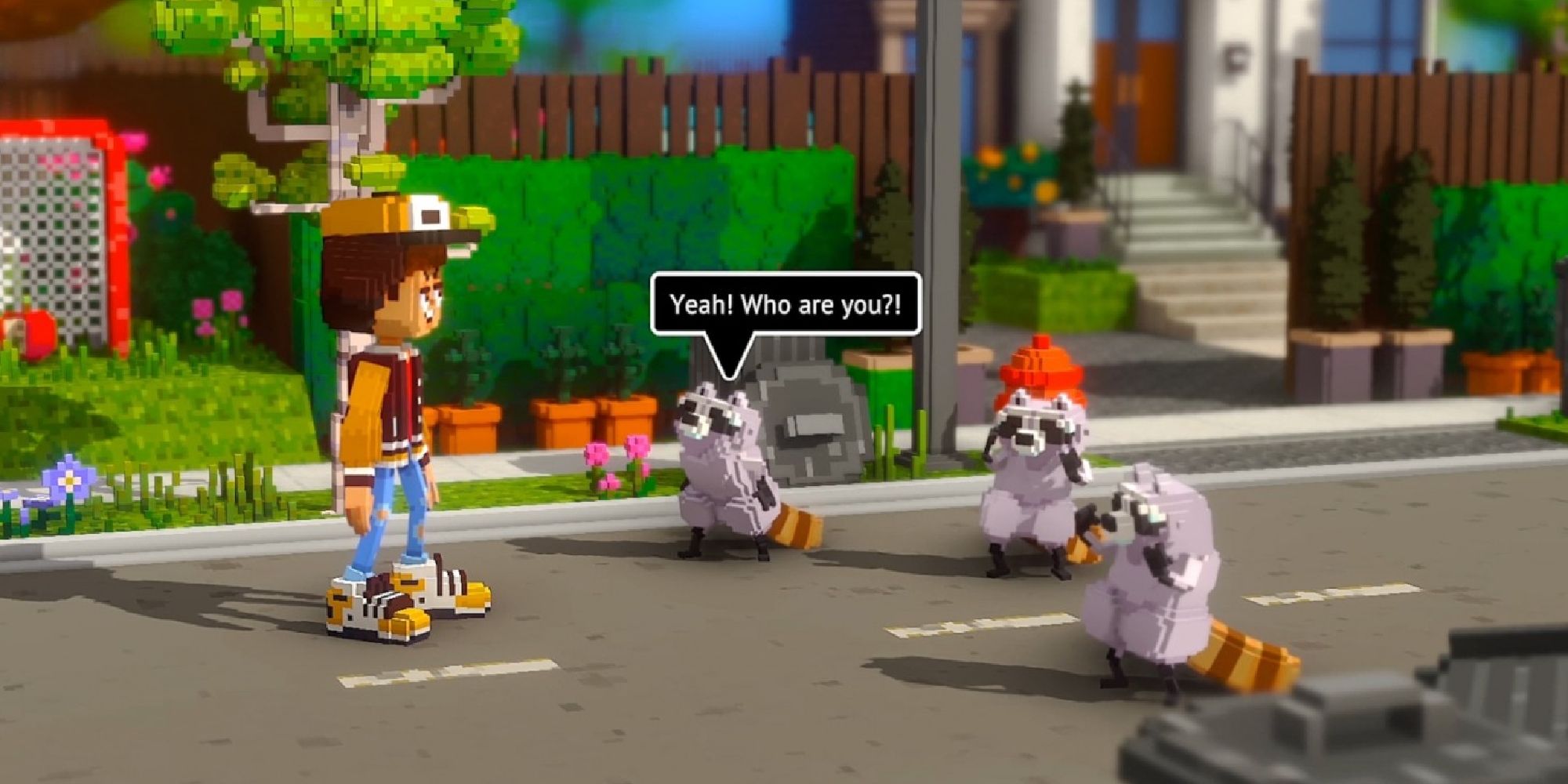 Raccoons taunting the player character in Echo Generation