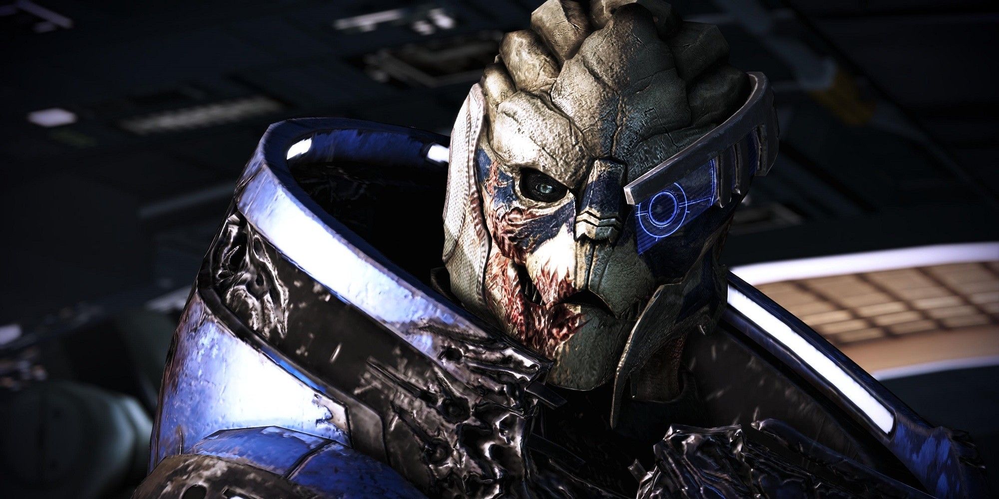 Garrus Vakarian With Scarred Face And Damaged Armour