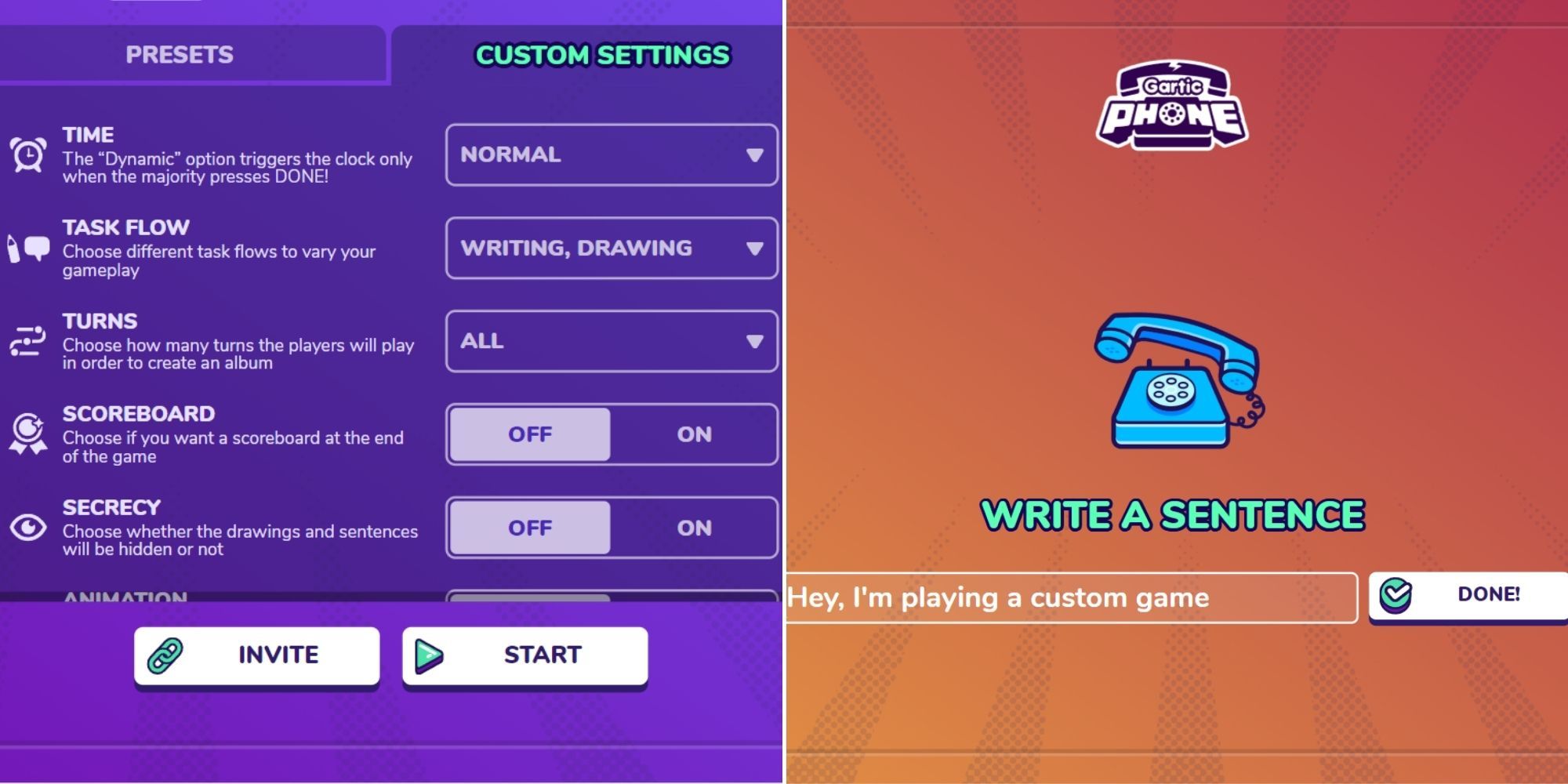 Gartic Phone - Custom Settings Menu - The start of a custom game