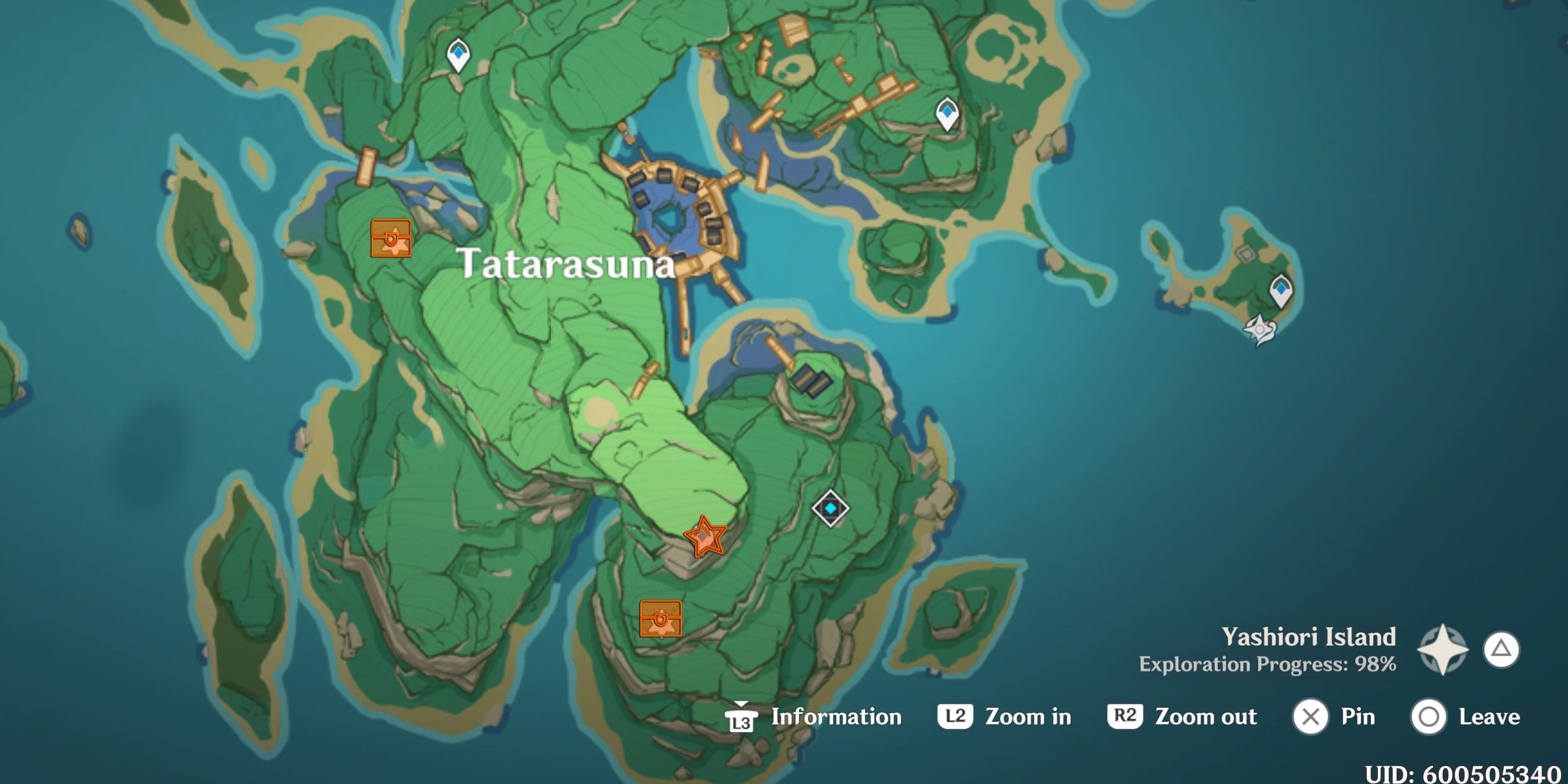 Genshin Impact Shrine of Depths Kannazuka Island, the map shows highlighted areas