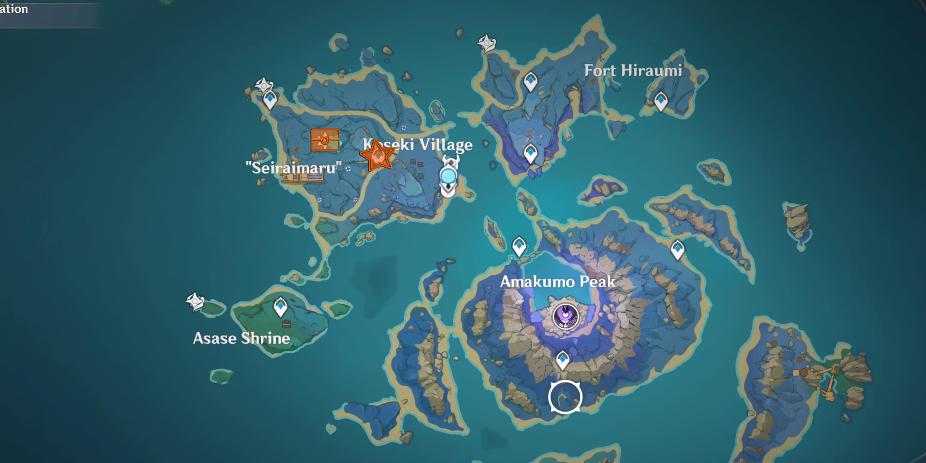 Genshin Impact: Shrine of Depth Map showing Serai Island, the map shows highlighted areas
