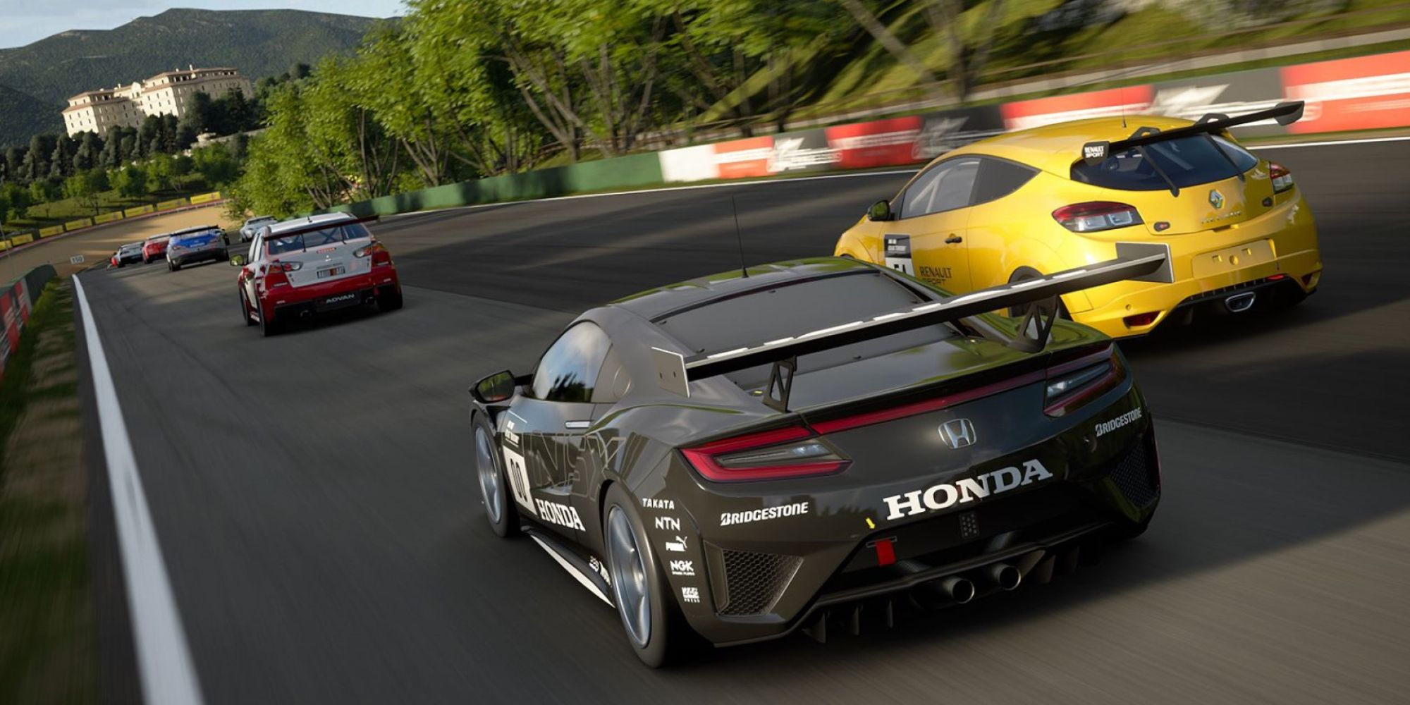 A number of different cars racing in Gran Turismo 7