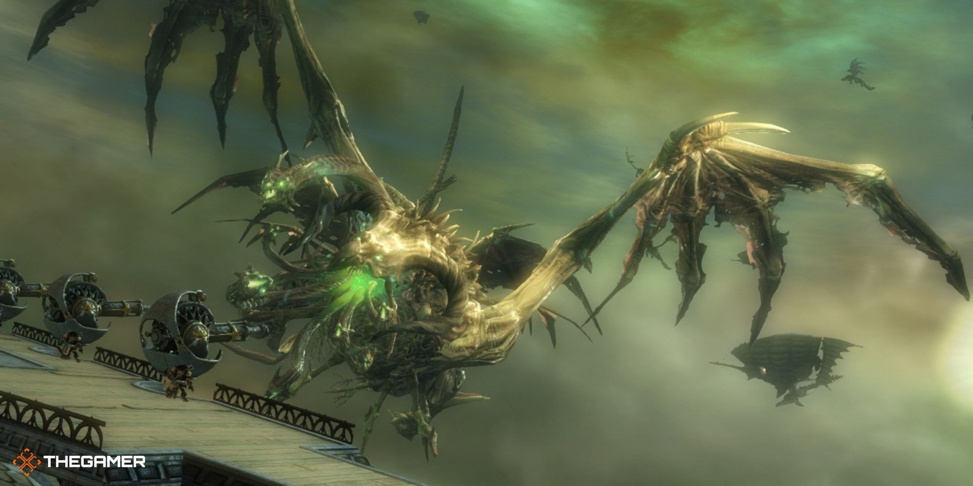 Guild Wars 2 - Zhaitan flying in the air and attacking an airship