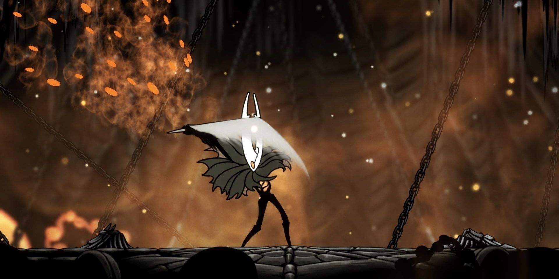 The Hollow Knight Stabbing Themself in the boss encounter in the Temple of the Black Egg