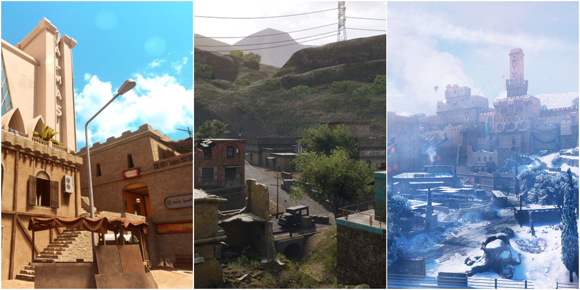 Insurgency Sandstorm Maps the map Gap on the left, Power Plant in the middle and Bab on the right