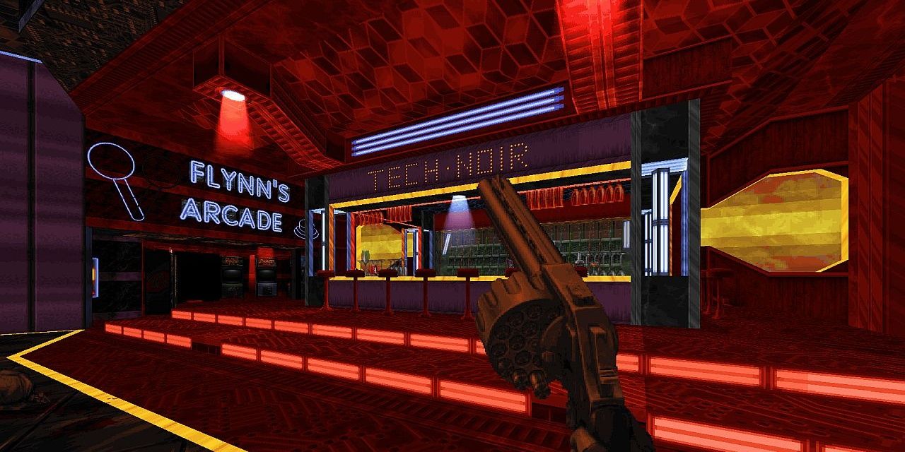 Ion Fury Shelly reloading her revolver in a neon lit bar