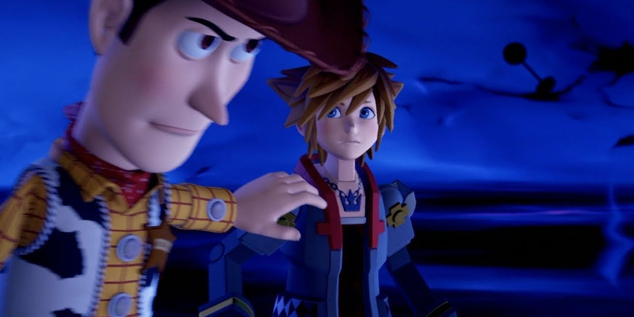 Woody In Kingdom Hearts 3 pushes aside Sora to talk to Young Xehanort