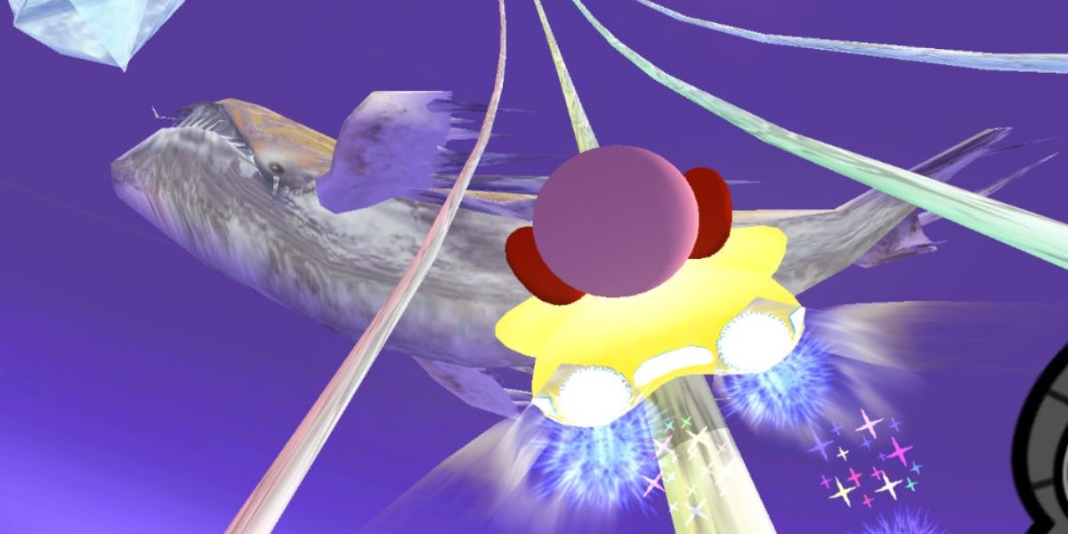 Kirby Air Ride riding a star 
