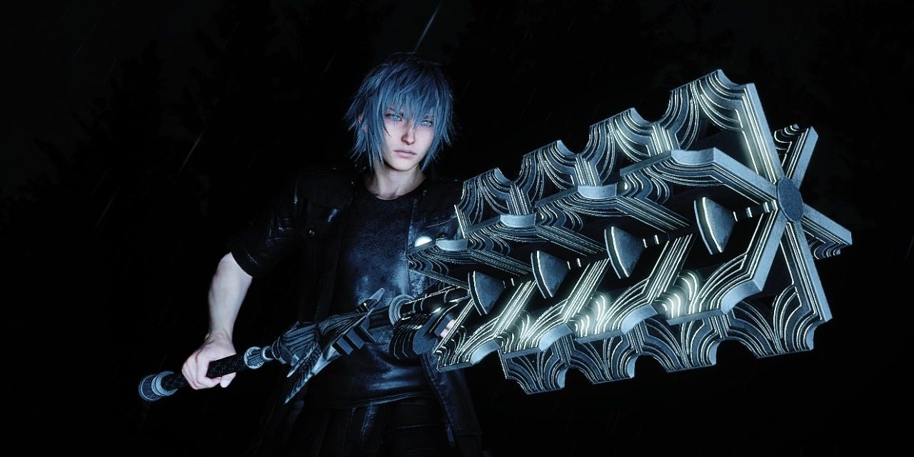 Noctis wielding the Mace of the Fierce at night