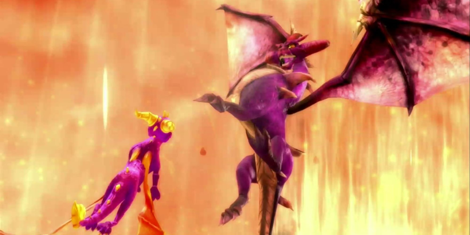 Malefor and Spyro fly and fight in flames.