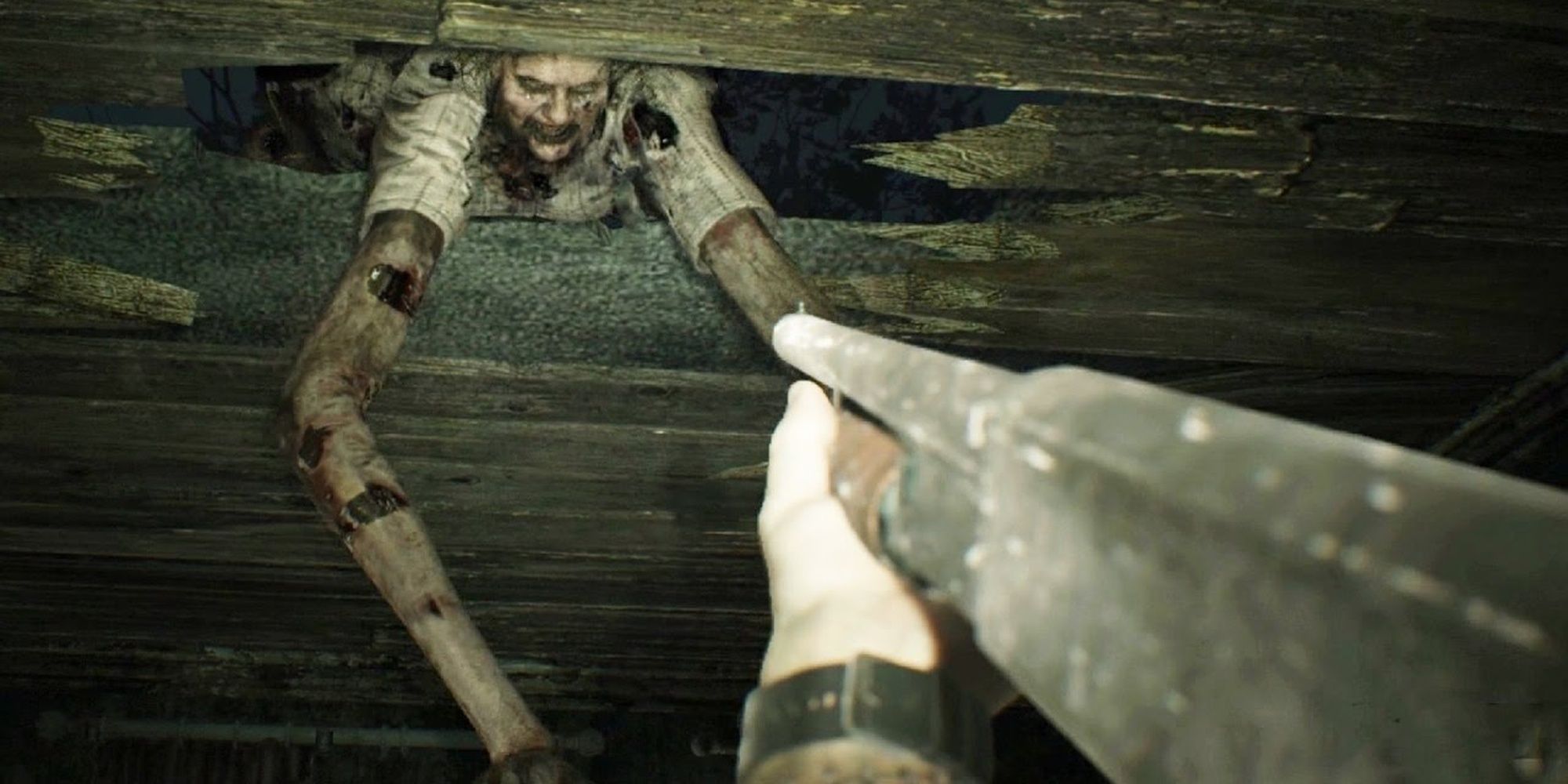 Marguerite Reaching through a wall at Ethan Resident Evil 7