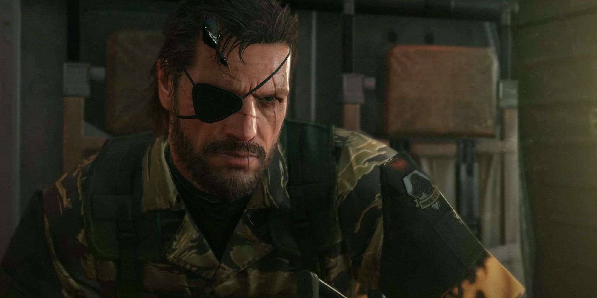 Metal Gear Solid 5. Solid Snake sitting in a helicopter.