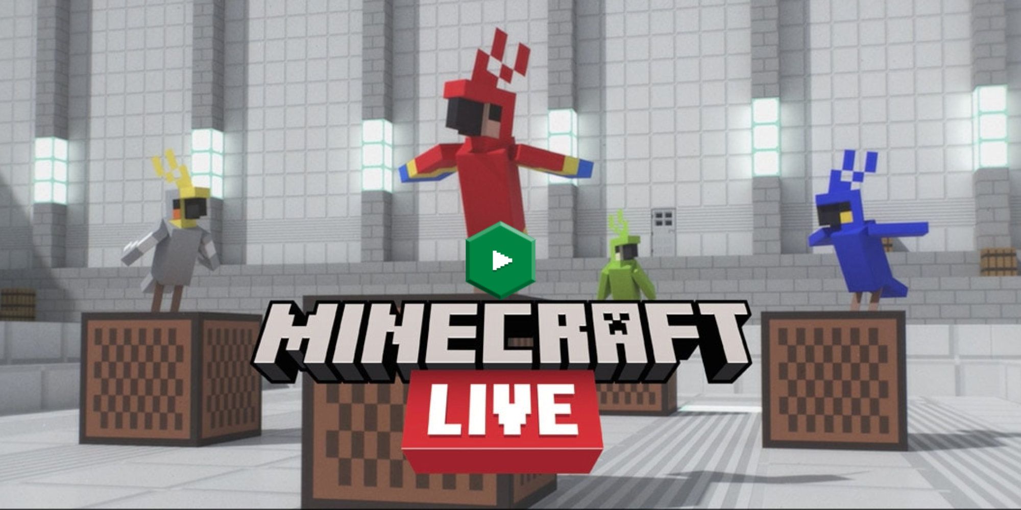 Minecraft Live 2021 parrots on music boxes